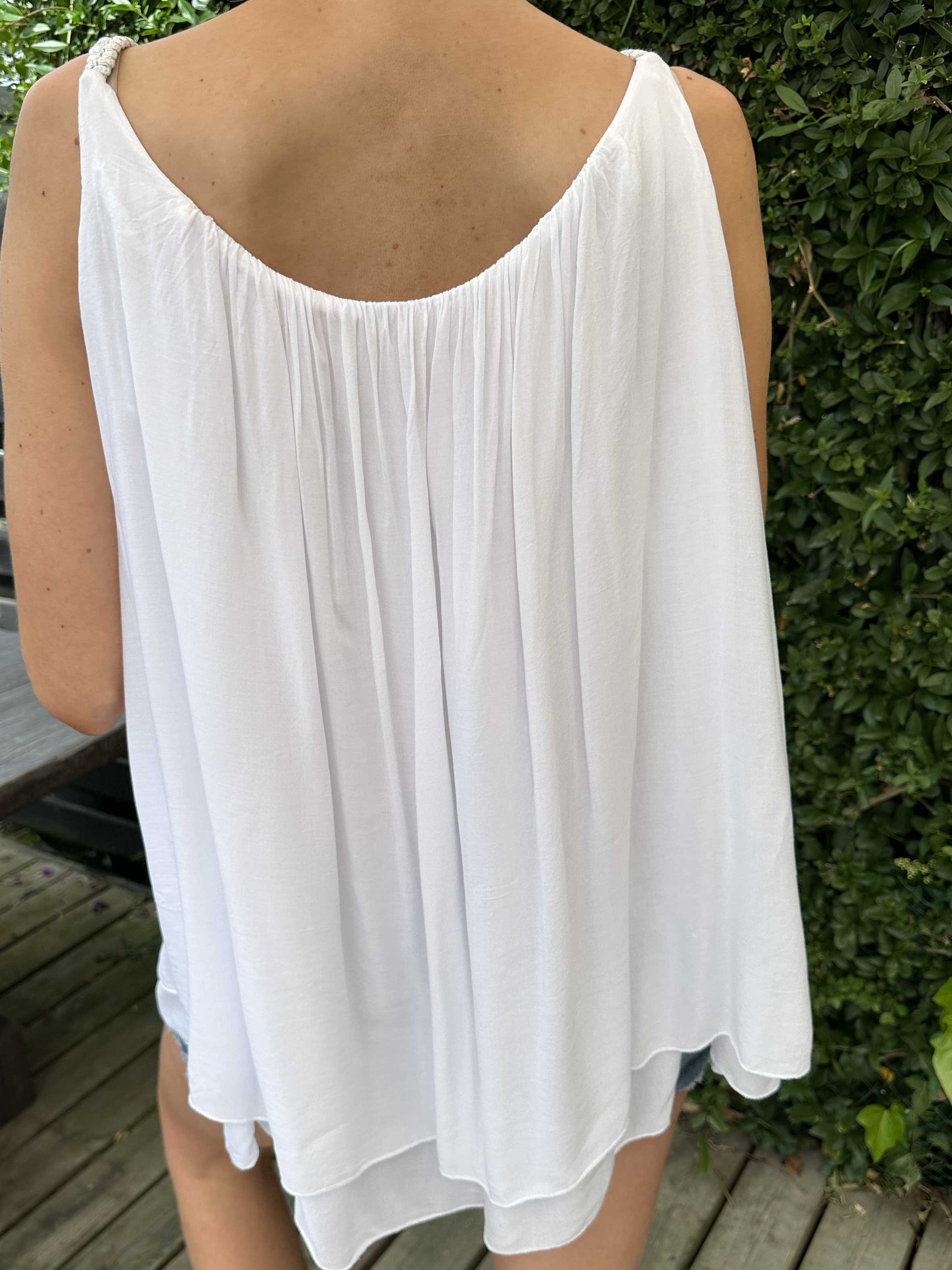 Asia - Söt enfärgad viskostopp med flätade band